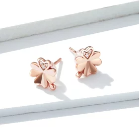 Pandora Style Rose Gold Clover Stud Earrings - BSE233 Pandora Style Rose Gold Clover Stud Earrings - BSE233