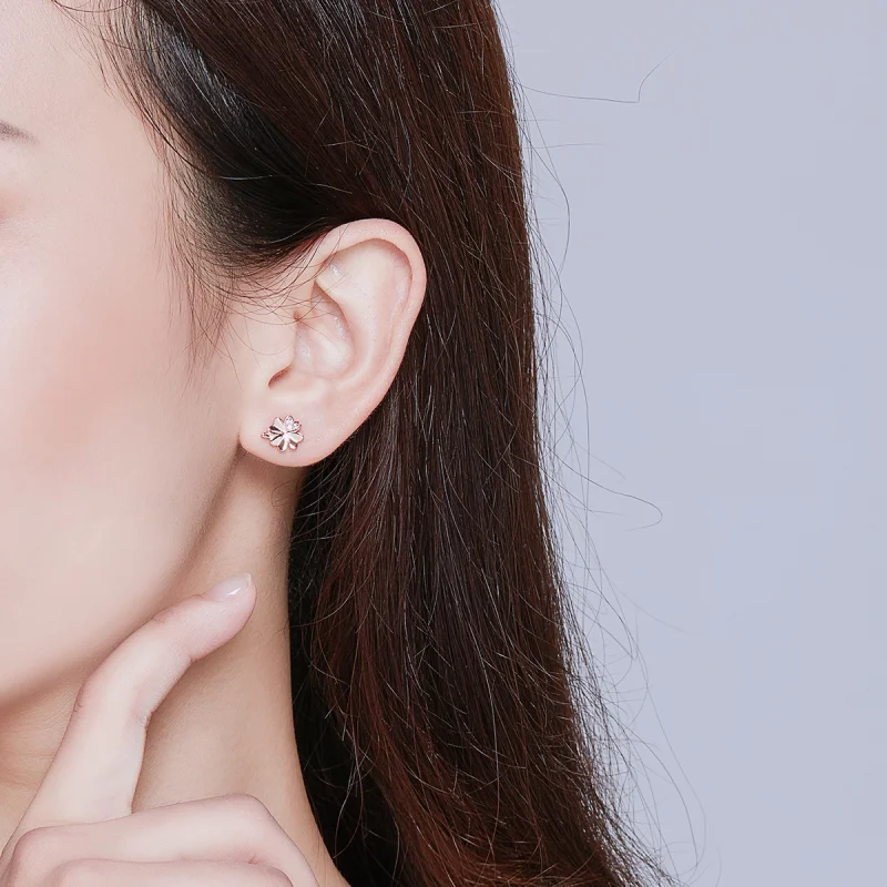 (image for) Pandora Style Rose Gold Clover Stud Earrings - BSE233 - View 6