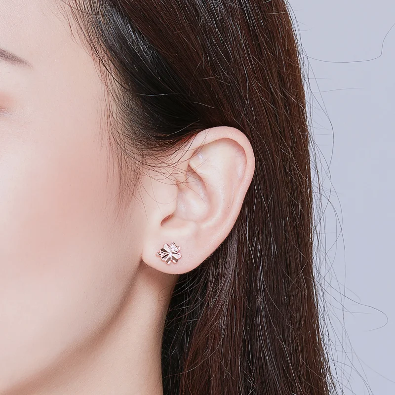 (image for) Pandora Style Rose Gold Clover Stud Earrings - BSE233 - View 7