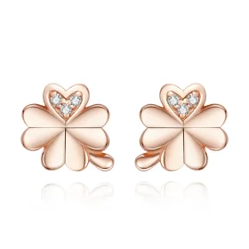 Pandora Style Rose Gold Clover Stud Earrings - BSE233 Pandora Style Rose Gold Clover Stud Earrings - BSE233