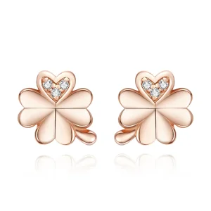 (image for) Pandora Style Rose Gold Clover Stud Earrings - BSE233
