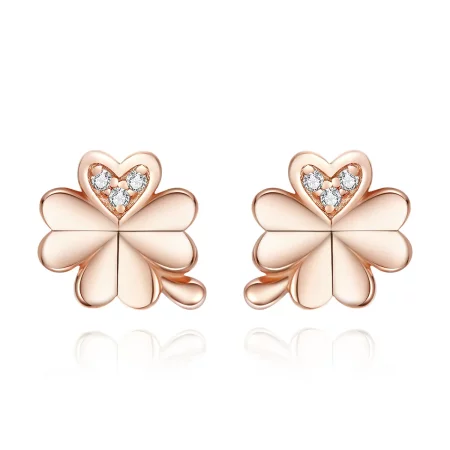 Pandora Style Rose Gold Clover Stud Earrings - BSE233