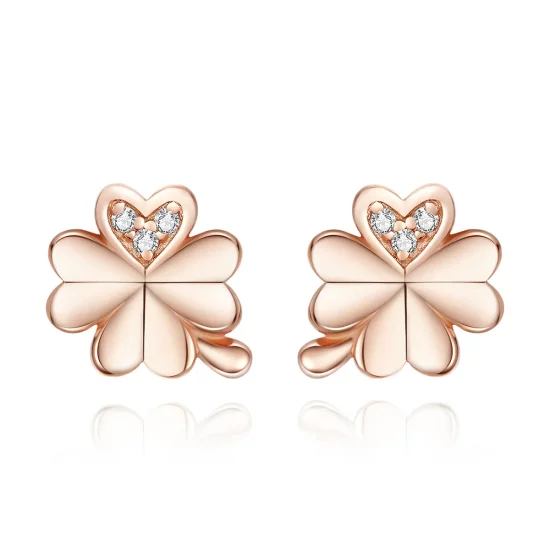 Pandora Style Rose Gold Clover Stud Earrings - BSE233