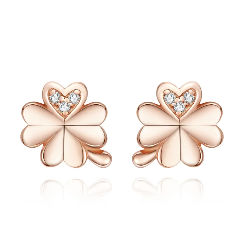 (image for) Pandora Style Rose Gold Clover Stud Earrings - BSE233 - Product Image