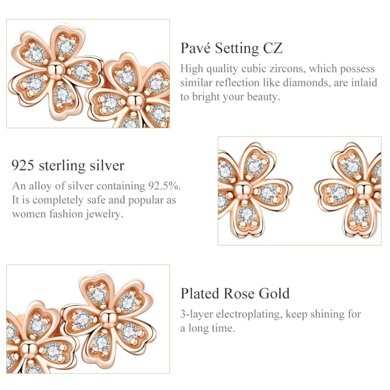 (image for) Pandora Style Rose Gold Contracted Daisy Stud Earrings - SCE419-C - View 3