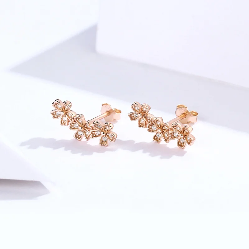 (image for) Pandora Style Rose Gold Contracted Daisy Stud Earrings - SCE419-C - View 2