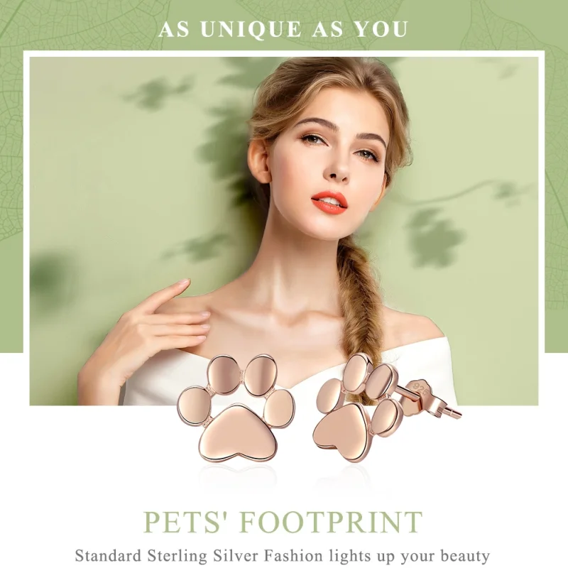 (image for) Pandora Style Rose Gold Cute Cat Paw Stud Earrings - SCE407-3 - View 2