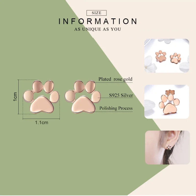 (image for) Pandora Style Rose Gold Cute Cat Paw Stud Earrings - SCE407-3 - View 3