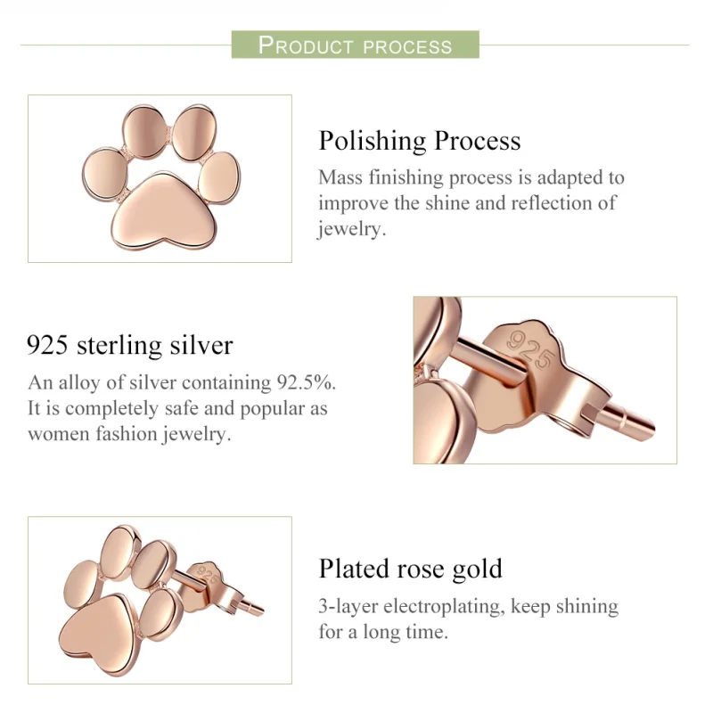 (image for) Pandora Style Rose Gold Cute Cat Paw Stud Earrings - SCE407-3 - View 4