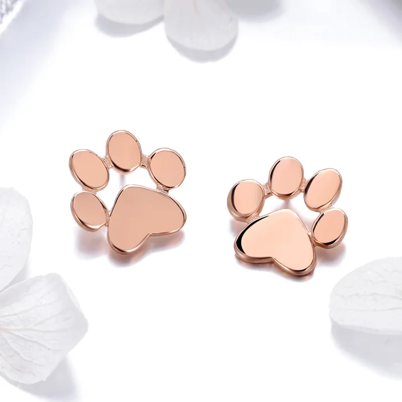 (image for) Pandora Style Rose Gold Cute Cat Paw Stud Earrings - SCE407-3 - View 5