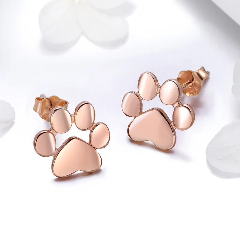 (image for) Pandora Style Rose Gold Cute Cat Paw Stud Earrings - SCE407-3 - View 6