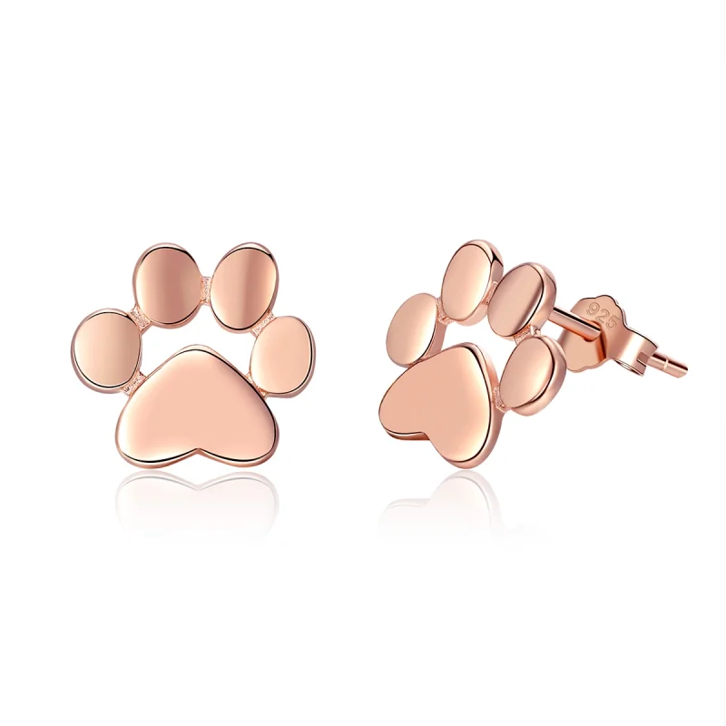(image for) Pandora Style Rose Gold Cute Cat Paw Stud Earrings - SCE407-3 - Product Image