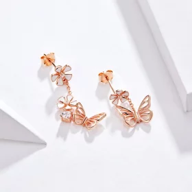Pandora Style Rose Gold Dancing Butterfly Dangle Earrings - BSE100 Pandora Style Rose Gold Dancing Butterfly Dangle Earrings - BSE100