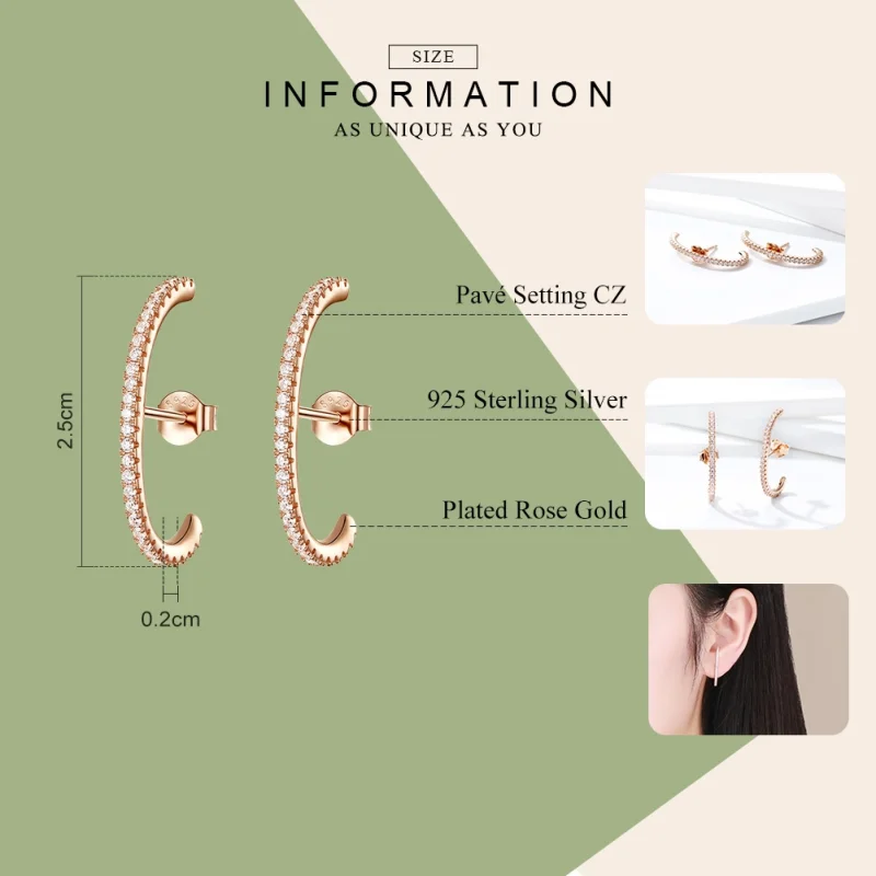 (image for) Pandora Style Rose Gold Elegant Radians Hoop Earrings - SCE548 - View 3