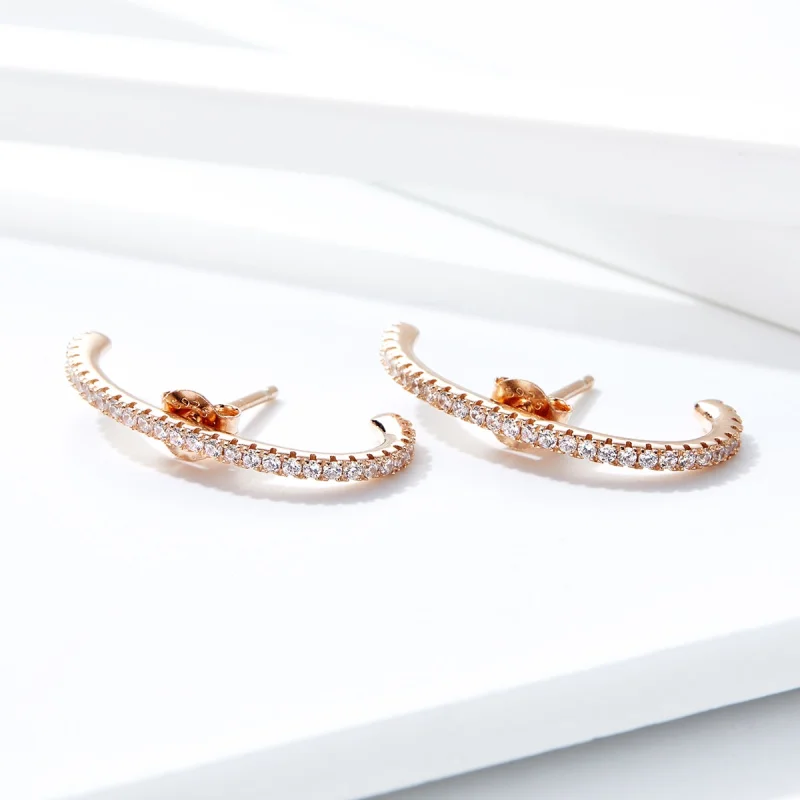(image for) Pandora Style Rose Gold Elegant Radians Hoop Earrings - SCE548 - View 4
