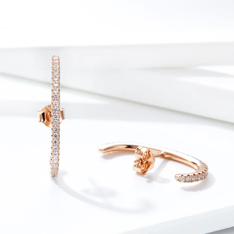 (image for) Pandora Style Rose Gold Elegant Radians Hoop Earrings - SCE548 - View 6