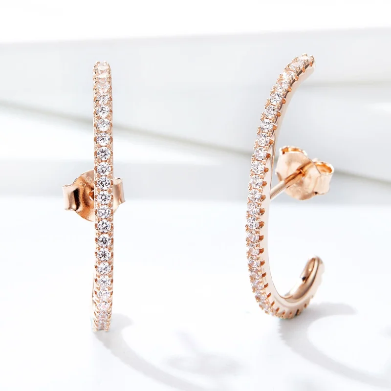 (image for) Pandora Style Rose Gold Elegant Radians Hoop Earrings - SCE548 - View 7