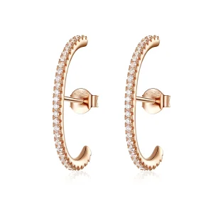 (image for) Pandora Style Rose Gold Elegant Radians Hoop Earrings - SCE548