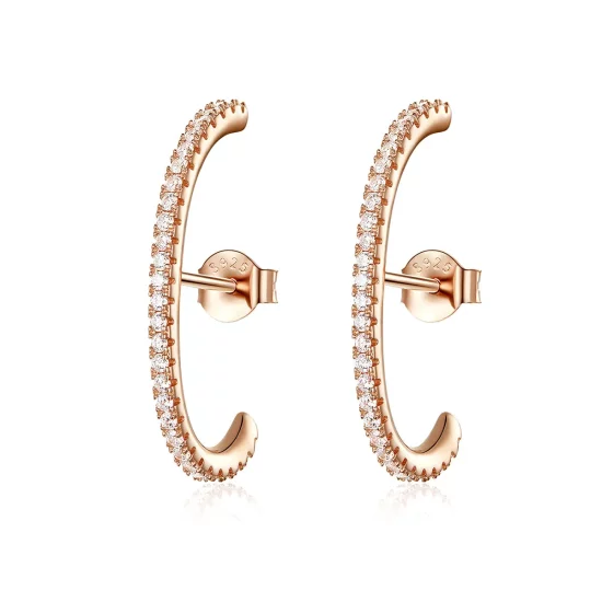 Pandora Style Rose Gold Elegant Radians Hoop Earrings - SCE548
