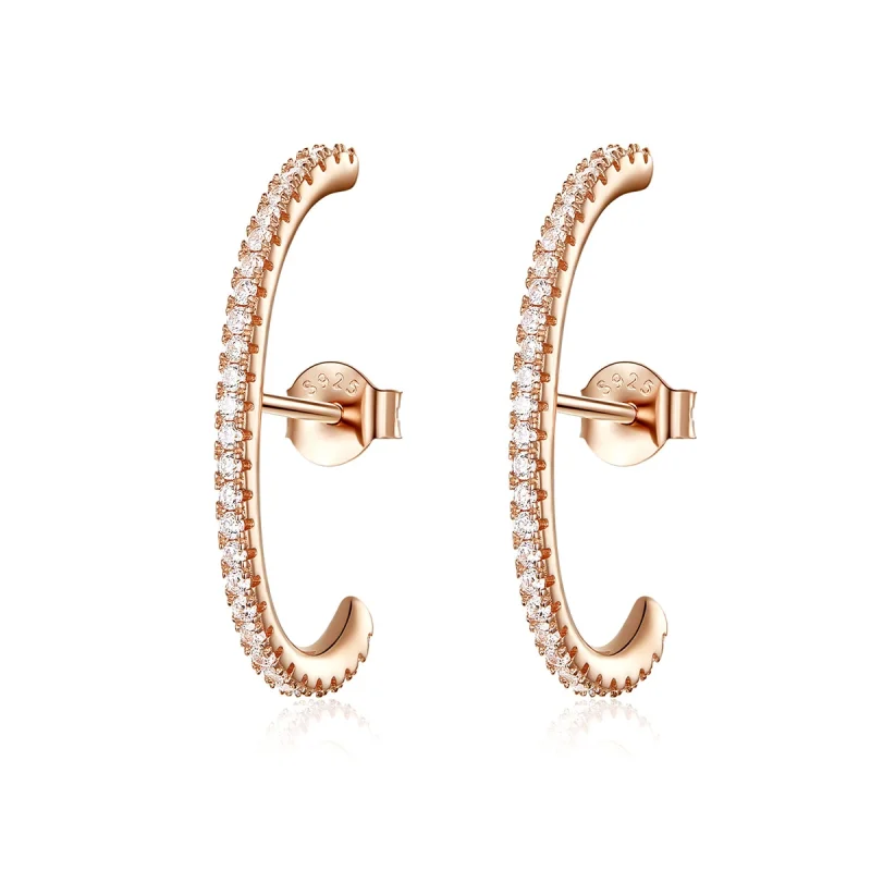 (image for) Pandora Style Rose Gold Elegant Radians Hoop Earrings - SCE548 - Product Image