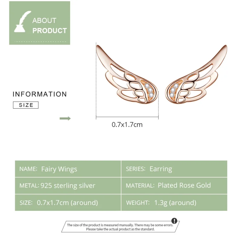 (image for) Pandora Style Rose Gold Elf Wings Stud Earrings - SCE343-C - View 2