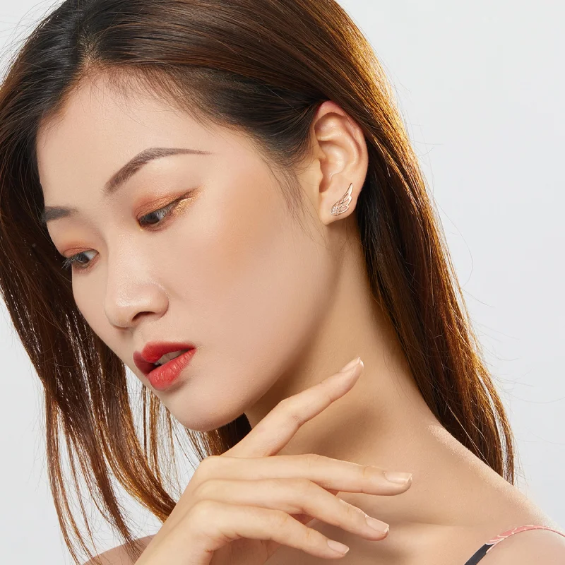 (image for) Pandora Style Rose Gold Elf Wings Stud Earrings - SCE343-C - View 5