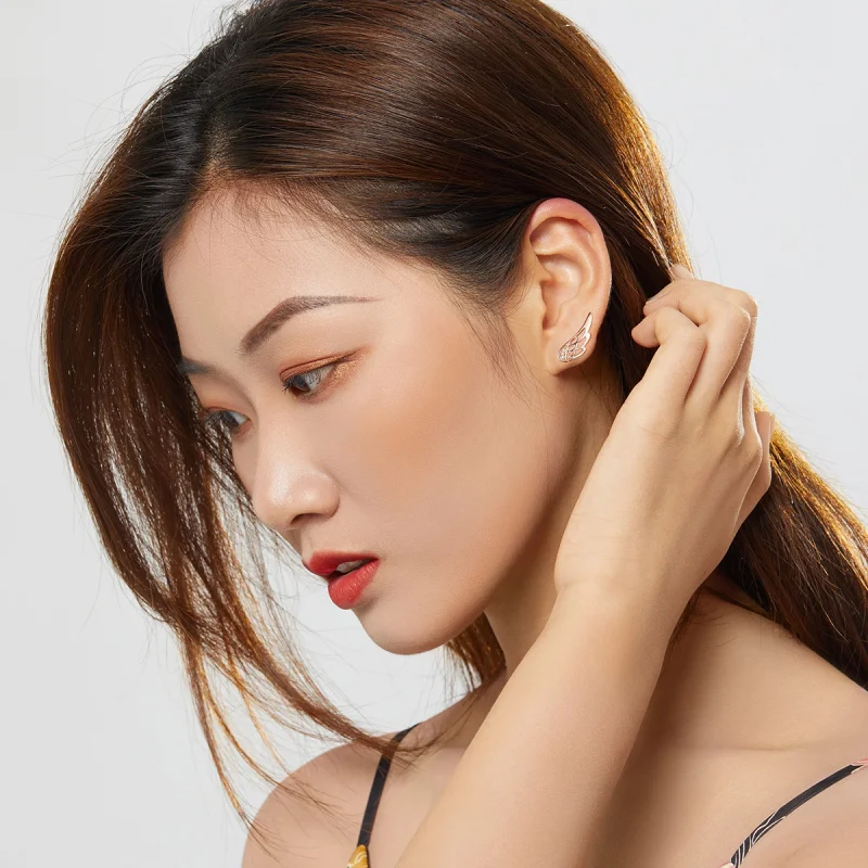 (image for) Pandora Style Rose Gold Elf Wings Stud Earrings - SCE343-C - View 6