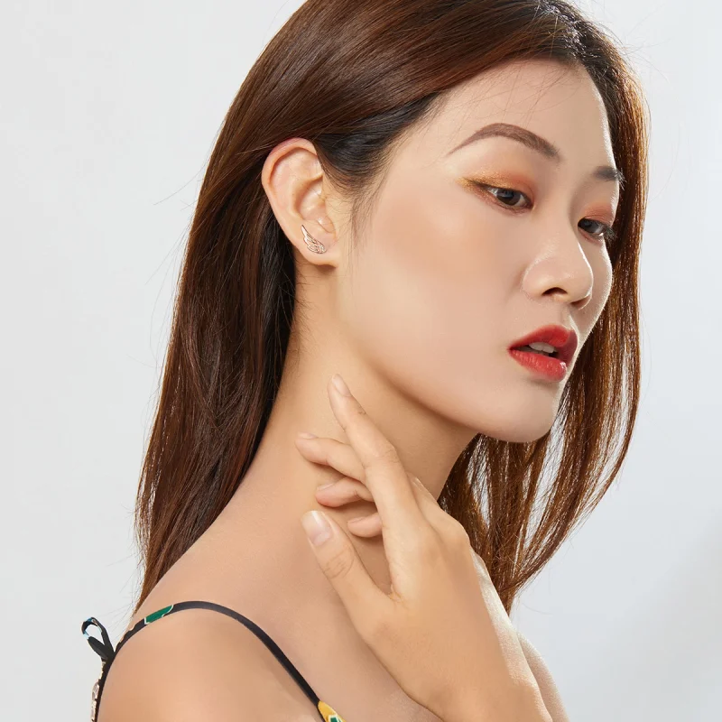 (image for) Pandora Style Rose Gold Elf Wings Stud Earrings - SCE343-C - View 7