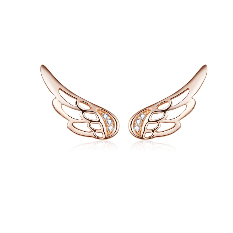 (image for) Pandora Style Rose Gold Elf Wings Stud Earrings - SCE343-C - Product Image