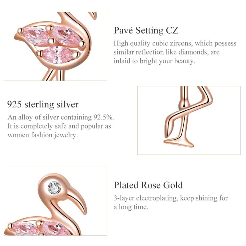 (image for) Pandora Style Rose Gold Flamingos Stud Earrings - BSE120 - View 3