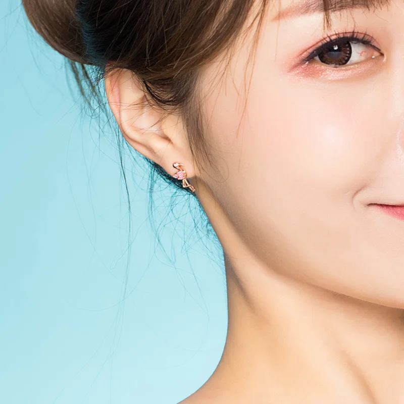 (image for) Pandora Style Rose Gold Flamingos Stud Earrings - BSE120 - View 7