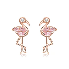 Pandora Style Rose Gold Flamingos Stud Earrings - BSE120