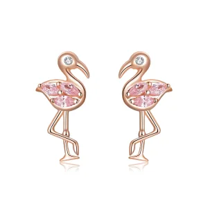(image for) Pandora Style Rose Gold Flamingos Stud Earrings - BSE120
