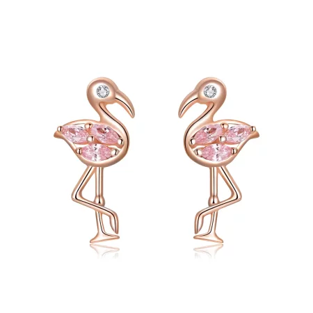 Pandora Style Rose Gold Flamingos Stud Earrings - BSE120 Pandora Style Rose Gold Flamingos Stud Earrings - BSE120
