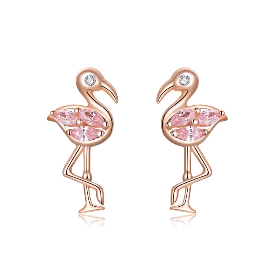 Pandora Style Rose Gold Flamingos Stud Earrings - BSE120
