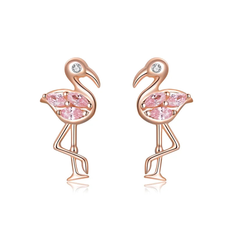 (image for) Pandora Style Rose Gold Flamingos Stud Earrings - BSE120 - Product Image
