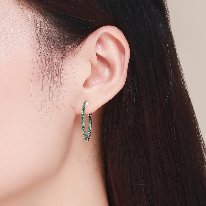 (image for) Pandora Style Rose Gold Green CZ Hoop Earrings - SCE511 - View 4