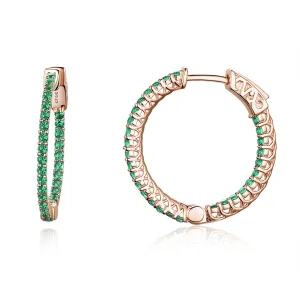 (image for) Pandora Style Rose Gold Green CZ Hoop Earrings - SCE511