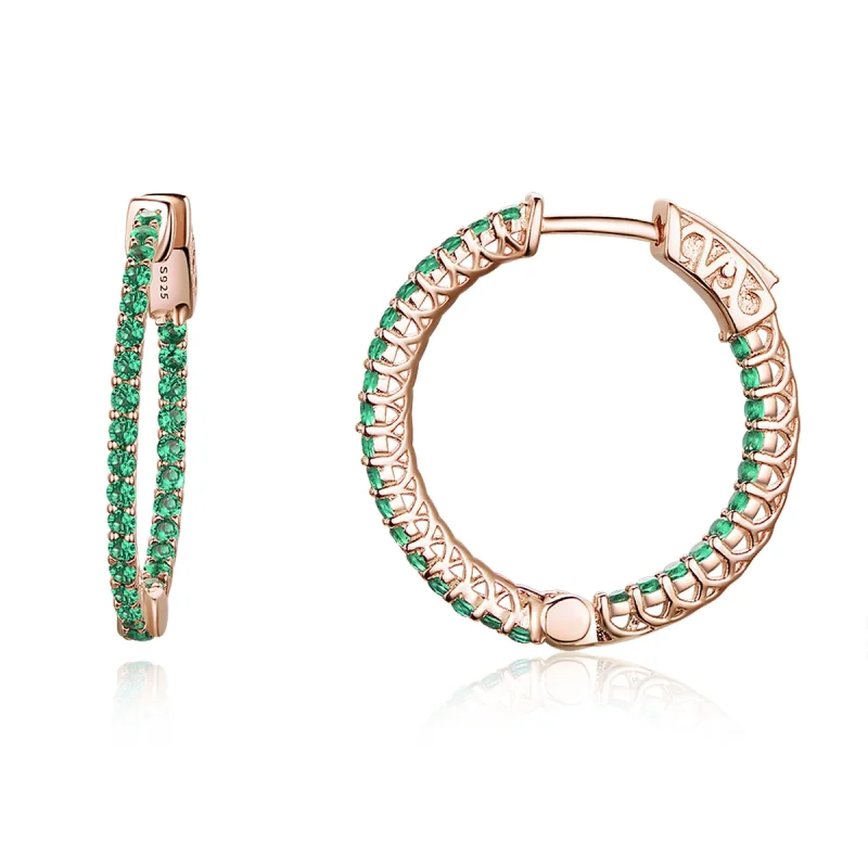 (image for) Pandora Style Rose Gold Green CZ Hoop Earrings - SCE511 - Product Image