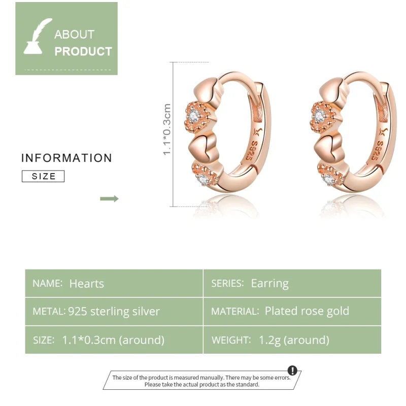 (image for) Pandora Style Rose Gold Hearts Dating Hoop Earrings - SCE445-C - View 3