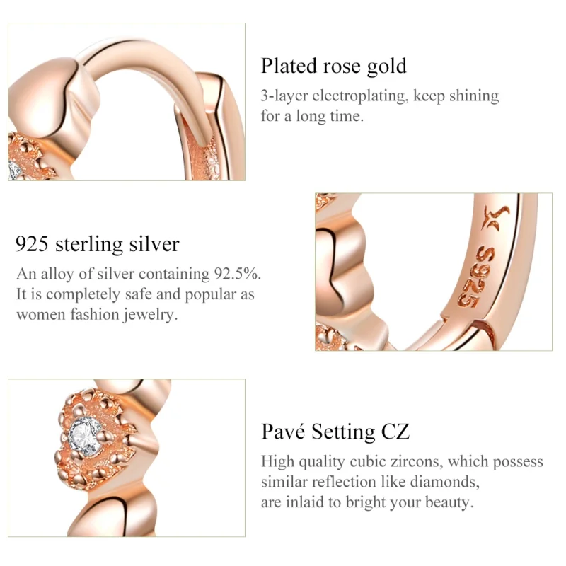 (image for) Pandora Style Rose Gold Hearts Dating Hoop Earrings - SCE445-C - View 4