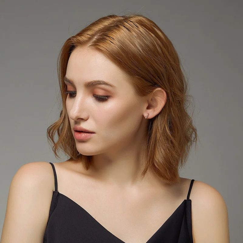 (image for) Pandora Style Rose Gold Hearts Dating Hoop Earrings - SCE445-C - View 6