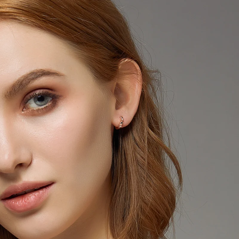 (image for) Pandora Style Rose Gold Hearts Dating Hoop Earrings - SCE445-C - View 7