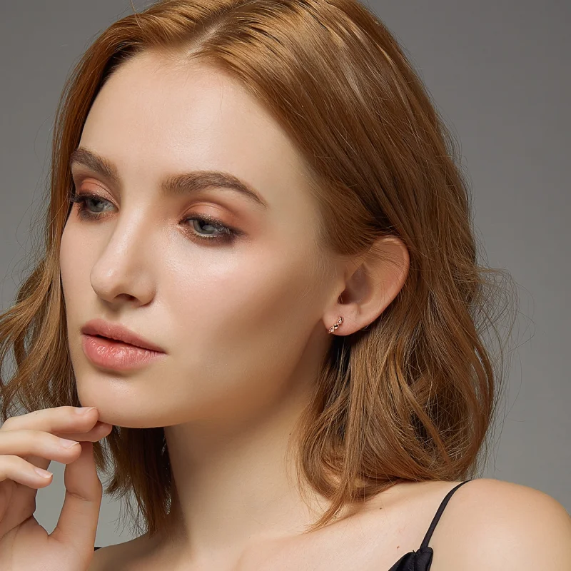 (image for) Pandora Style Rose Gold Hearts Dating Hoop Earrings - SCE445-C - View 8