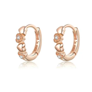 (image for) Pandora Style Rose Gold Hearts Dating Hoop Earrings - SCE445-C