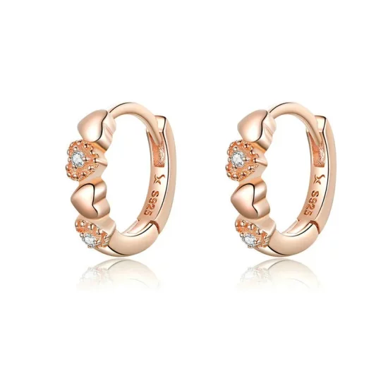 Pandora Style Rose Gold Hearts Dating Hoop Earrings - SCE445-C