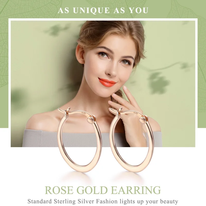 (image for) Pandora Style Rose Gold Hoop Earrings - SCE478 - View 2