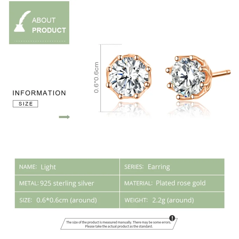 (image for) Pandora Style Rose Gold Light Stud Earrings - SCE499-C - View 2