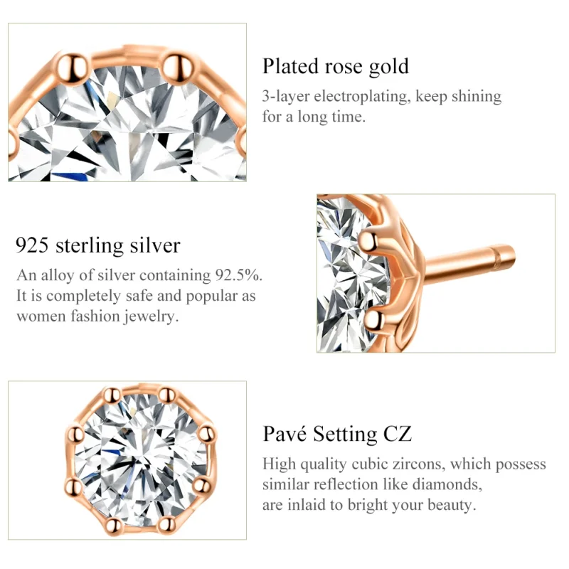 (image for) Pandora Style Rose Gold Light Stud Earrings - SCE499-C - View 3