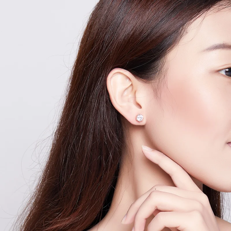 (image for) Pandora Style Rose Gold Light Stud Earrings - SCE499-C - View 6